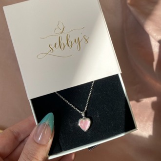 silver pink heart kolye | çelik