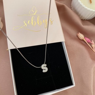 silver taşlı harf kolye | çelik