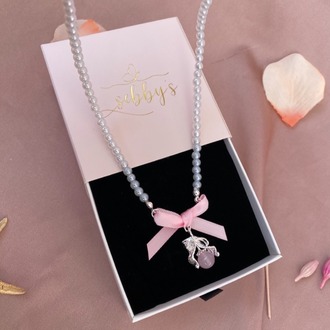 pearly pink ribbon kolye | altın kaplama
