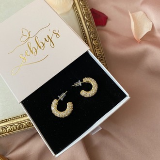 gold taşlı halka küpe | altın kaplama