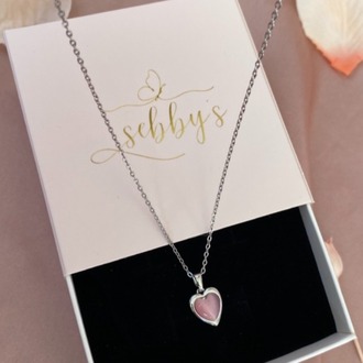 silver pink heart kolye | çelik