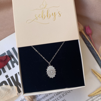 silver göz antik kolye | çelik