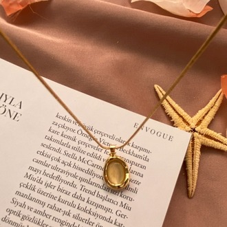 gold white stone kolye | çelik