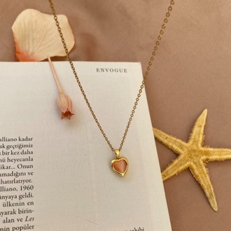 gold pink heart kolye | çelik
