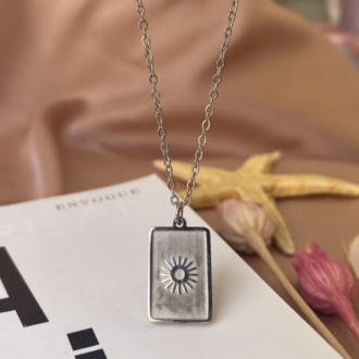 silver güneş plaka antik kolye | çelik