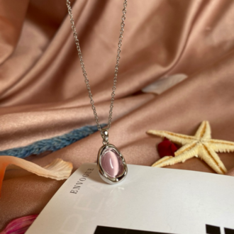 pink stone kolye | çelik