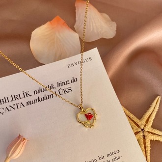 gold rosy heart kolye | çelik