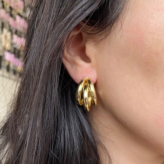gold trinity küpe | altın kaplama