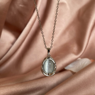 silver white stone kolye | çelik