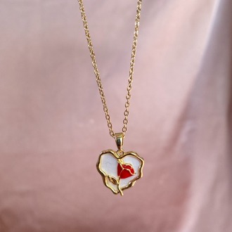 gold rosy heart kolye | çelik