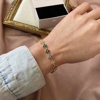 gold renkli yonca bileklik | altın kaplama