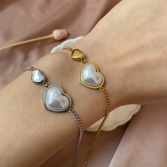 pearly heart bileklik | çelik