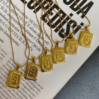 gold plaka harf kolye | altın kaplama