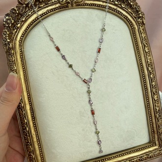 silver renkli taşlı y kolye | altın kaplama