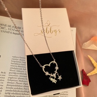 silver charmlı kalp kolye | altın kaplama