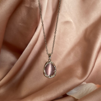 pink stone kolye | çelik