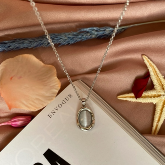 silver white stone kolye | çelik