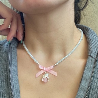 pearly pink ribbon kolye | altın kaplama