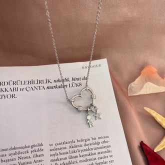 silver charmlı kalp kolye | altın kaplama