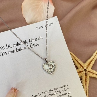 silver rosy heart kolye | çelik