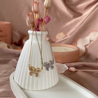 pink butterfly kolye | çelik