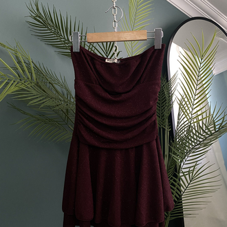 Burgundy Glitter Strapless Dress