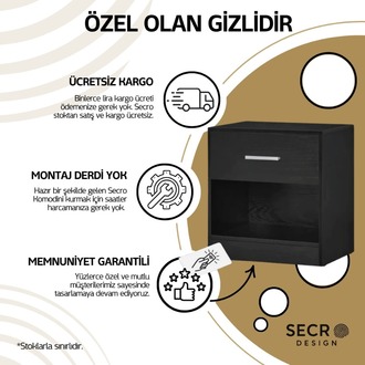 SECRO Gizli Bölmeli Komodin - SİYAH