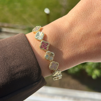 Premium seri 14k renkli yonca bileklik