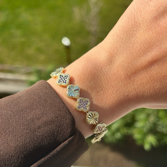 Premium seri 14k renkli yonca bileklik