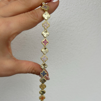Premium seri 14k renkli yonca bileklik