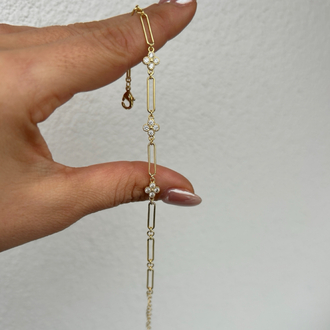 Premium seri 14k ataç zincir yonca bileklik