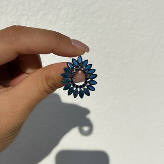 Premium seri tasarım kristal mavi taş küpe 