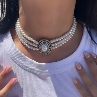Premium seri tasarım vintage inci choker kolye