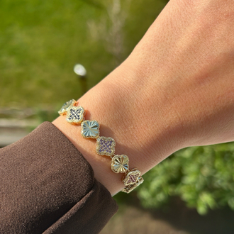 Premium seri 14k renkli yonca bileklik