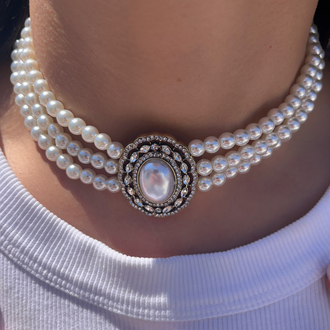 Premium seri tasarım vintage inci choker kolye