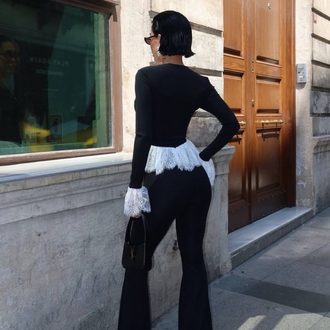 Elegant Dantelli Siyah İspanyol Pantolon Takım