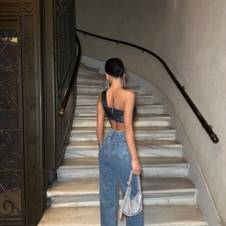 Likralı model tasarım taşlı palazzo jean