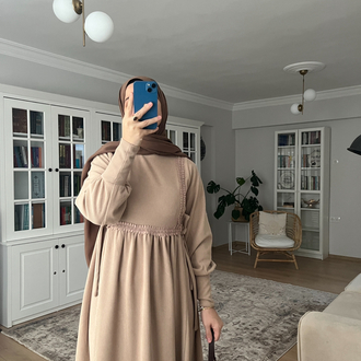 Kışlık örme fitilli bej rengi 