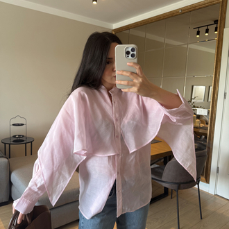 Pelerin Detaylı Toz Pembe Tasarım Akışkan Gömlek
