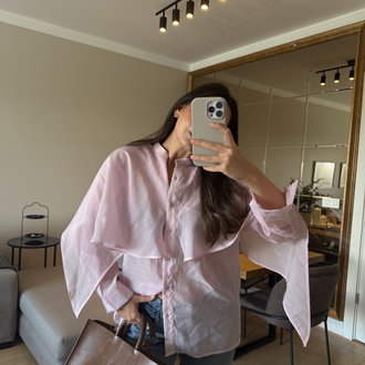 Pelerin Detaylı Toz Pembe Tasarım Akışkan Gömlek