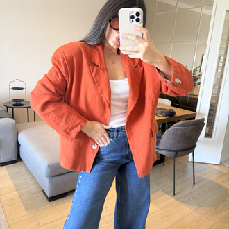 Ham Keten Kiremit Rengi Blazer Ceket