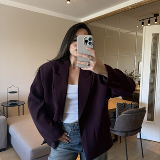 Mürdüm Blazer Oversize Ceket
