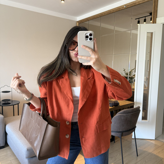 Ham Keten Kiremit Rengi Blazer Ceket