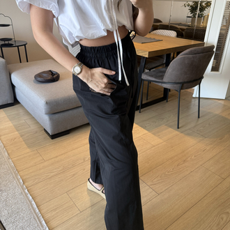 Geniş Kesim, Paraşüt Kumaş Siyah Pantolon