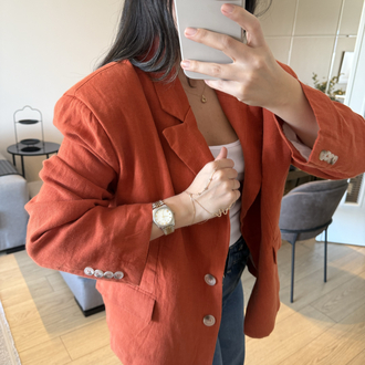Ham Keten Kiremit Rengi Blazer Ceket