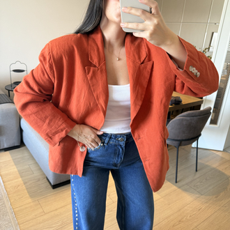 Ham Keten Kiremit Rengi Blazer Ceket