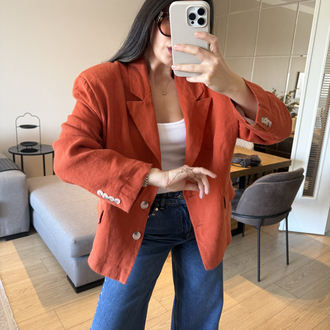Ham Keten Kiremit Rengi Blazer Ceket