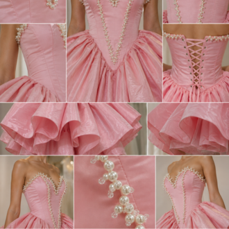 Rosalie Blush – İnci İşlemeli Couture Mini Elbise