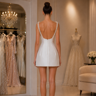 Blanche Perle – İnci Askılı Couture Mini Elbise