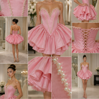 Rosalie Blush – İnci İşlemeli Couture Mini Elbise